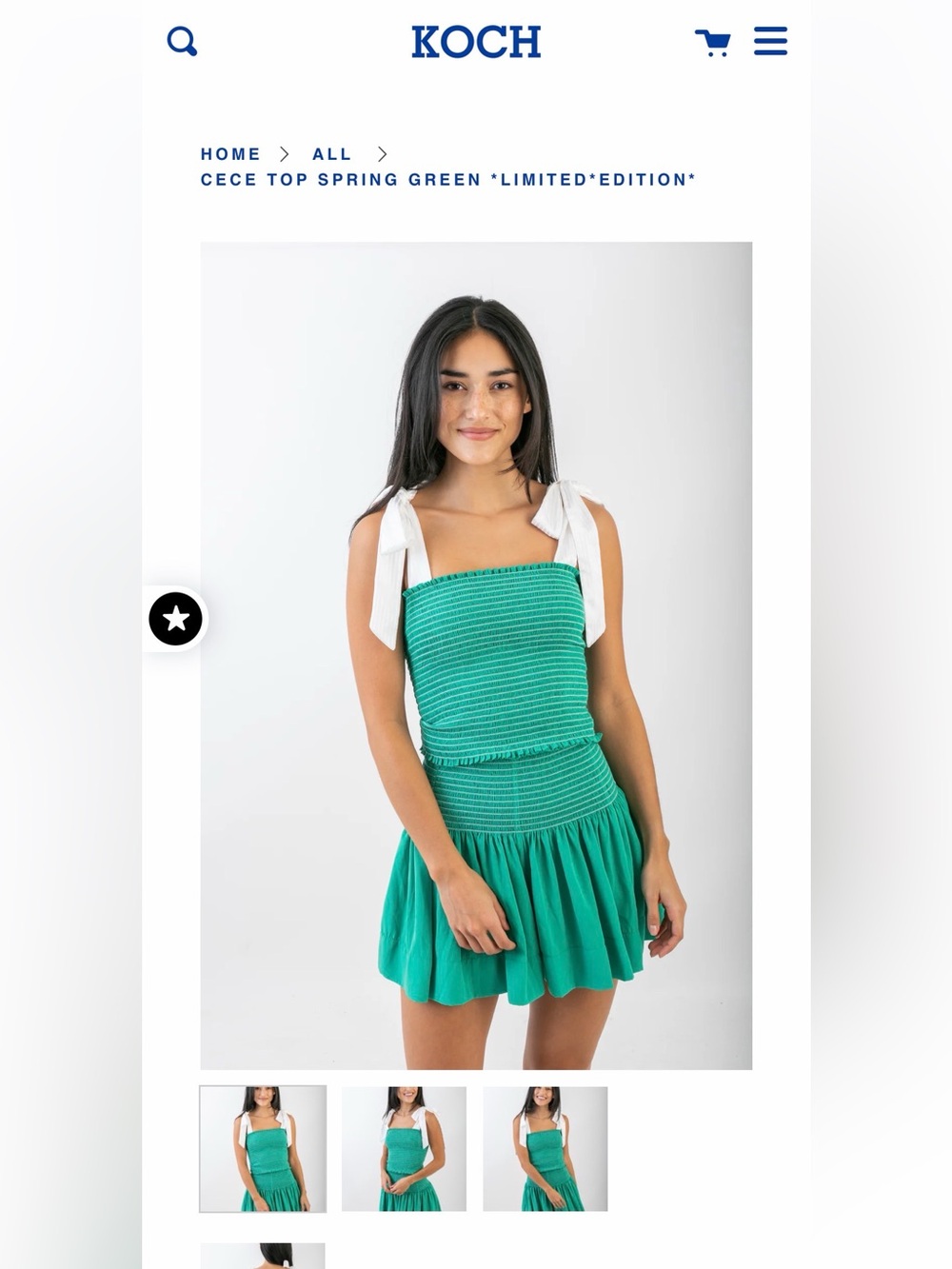 KOCH Spring Green Smocked Mini Dress with Tie Straps